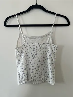 Aerie White Blue Ditsy Floral Cami Tank XS 100% Cotton Cottagecore Coquette thumbnail 6