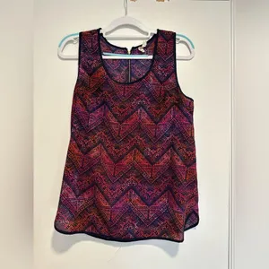 Japna Sleeveless Women Sz: L Chiffon Zigzag Colorful Tank Blouse Top. Zip Back. thumbnail 1
