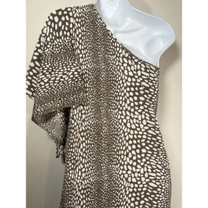One‎ Shoulder Animal Print Mini Dress Brown White Quiet Luxury Old Money Size XS thumbnail 6