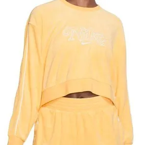 Nike Yellow Embroidered Center Swoosh Terry Cropped Long Sleeve T-shirt thumbnail 1