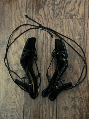 Caged Black Lace-Up Strappy Women's Sandals thumbnail 5