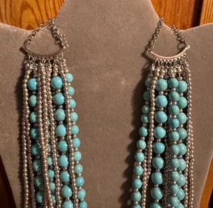 Multi Strand Beaded Statement Necklace Blue thumbnail 3