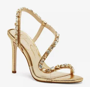 Jessica Simpson Jaycin Metallic Embossed Jewel Embellished Dress Sandals, Size 9 thumbnail 1