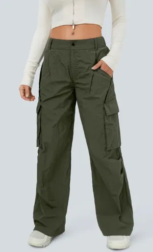 New Halara Women's XL Mid Rise Button Zipper Side Pocket Wide Leg Cargo Pants thumbnail 1