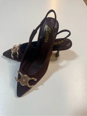 Women’s Brown Suede Slingback Pumps with Gold Accent size 7.5 thumbnail 2