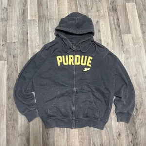 Vintage Purdue Boilermakers Zip Up Hoodie Charcoal Grey Embroidered NCAA Medium thumbnail 1
