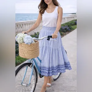 Tuckernuck Cinzia Blue Stripe Eyelet Midi Skirt Medium NWT thumbnail 11