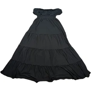 Pure Energy Maxi Dress Womens 1X Black Off Shoulder Tiered Smocked Boho thumbnail 3