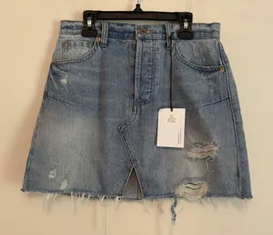 NWT Pistola 26 Button Denim Jean Blue Mini Skirt Distressed Y2K Vibe Cali Preppy thumbnail 1