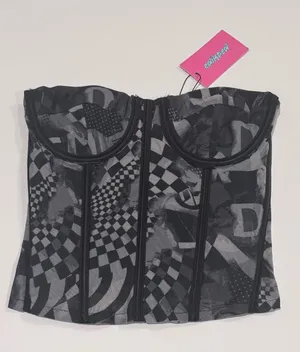 Y2K Mall Goth Checkerboard Mesh Corset Top Edikted NWT XS thumbnail 1
