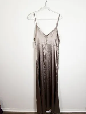 NWT Birdy Grey Catherine Dress Shiny Satin Mocha Brown Bridesmaid Maxi Dress thumbnail 5