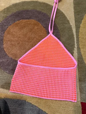 Zara Pink Orange Textured Low Back Halter Crop Tank Top Women’s Size Small thumbnail 3