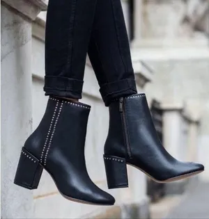 Thursday Boot Co Womens Black Studded Highline Handcrafted Leather Bootie thumbnail 1