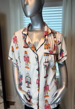 Katie Kime Nutcracker Pajama Shirt Extra Large XL Cotton Modal Holiday Sleep Top thumbnail 1