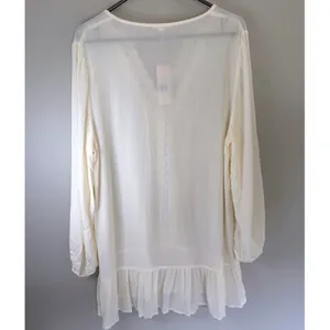 Eberly Ivory Crochet Lace Cover‎ Up L Boho Beach Cottagecore Sheer Ruffle Tunic thumbnail 5