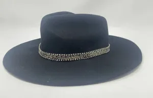 Zara Hat Wool Fedora Hat with Crystals Rhinestones Wide Brim Black‎ Size Small thumbnail 1