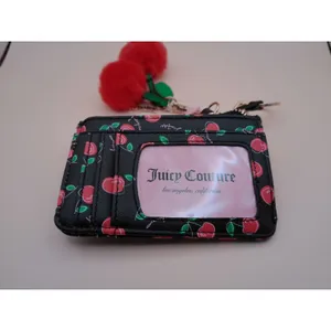 Juicy Couture Cherry Print‎ Card Holder Wallet Wristlet Black Red Pom Pom NEW thumbnail 6