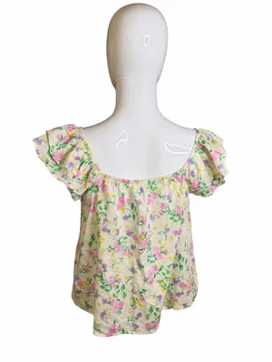 Blu Pepper Floral Ruffle-Sleeve Camisole - Pink/Yellow/Green thumbnail 4