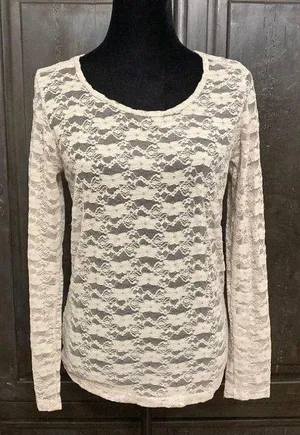 Derek Heart lace Tan longsleeves top Large thumbnail 1