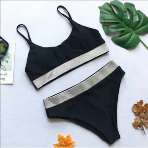 Boutique emma bling trim high waist swimsuits set black thumbnail 4