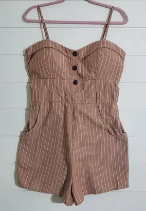Active USA Brown and white Striped print‎ Romper Size L thumbnail 1