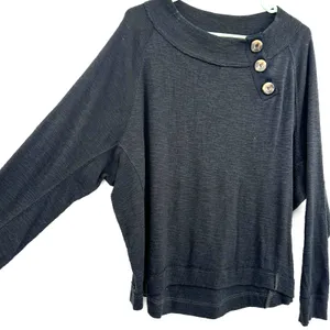We The Free Size Large Sweater Dark Gray Button Accent‎ Long Sleeve Scoop Neck thumbnail 3