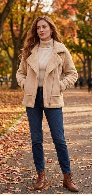 Princess Polly Moondance Faux Sherpa Aviator Jacket Beige Size S/M Neutral Fall thumbnail 1