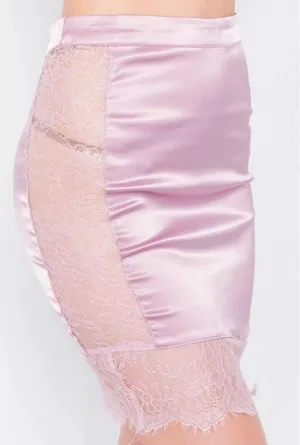 Celebrity Fashion by Hera Collection Satin Side Lace Mini Skirt in Mauve Medium thumbnail 3