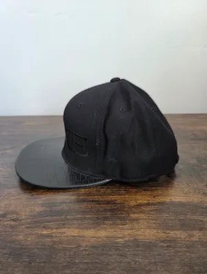 CAKE Black Leather Snapback Duck Bill Cap Sleek Glossy Streetwear Nightclub Wool thumbnail 3