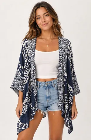 Vince Camuto Navy Abstract Leaf Duster  thumbnail 1