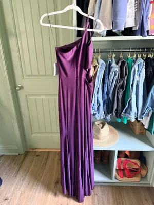 Juniors Julip Elegant One-Shoulder Purple Maxi Dress with side cutout thumbnail 3