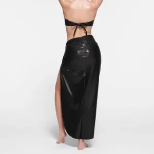 NWT black SKIMS Liquid Shine Swim Sarong Skirt XS onyx thumbnail 4