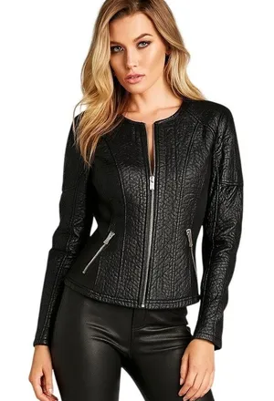 New York & Company Black Moto Jacket Vegan XSmall Fabric Stretch Sides thumbnail 1