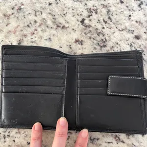 Coach Vintage Black Signature Jacquard Bifold Wallet Leather Trim Monogram Snap thumbnail 3