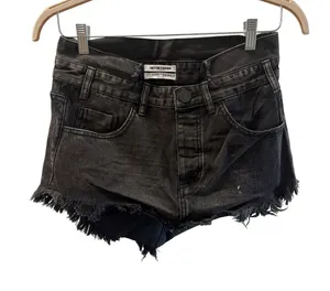 One Teaspoon Sz 26 Black Denim Cut Out Waist Raw Hem Casual Jean 4040 Mini Skirt thumbnail 1