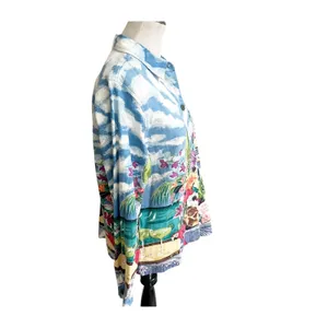 Vtg Real Comfort By Chadwick's Button Up Top Womens M Multi Floral Scenic Print thumbnail 8