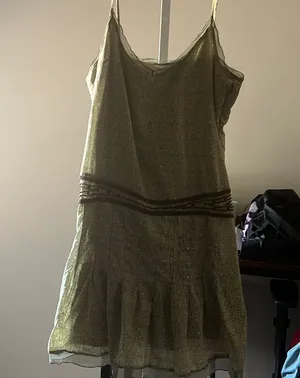 American Eagle Outfitters Olive Green Patterned Dress thumbnail 1