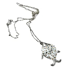 Lauren Conrad Silver Tone Fish Pendant Necklace Long Daisy’s Enameled thumbnail 1