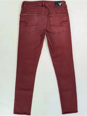 American Eagle Outfitters Maroon Red Super Stretch Jeggings Crop Jeans thumbnail 4