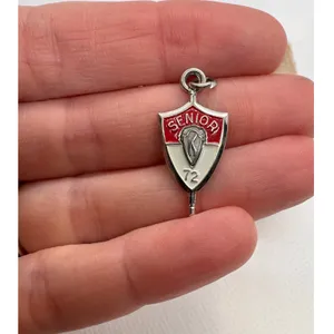 Vintage‎ Jostens 1972 Senior Shield Charm Silver Tone Red White Enamel Magnetic thumbnail 4
