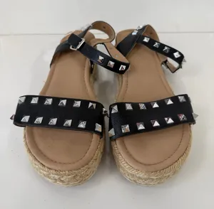 Cushionaire Melissa Women’s Black Studded Espadrille Platform Sandals. Size: 8.5 thumbnail 1