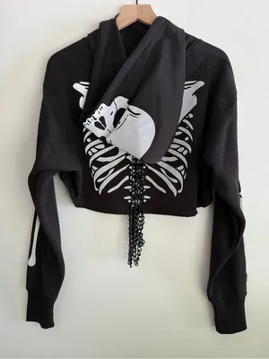 Dolls Kill Trickz N' Treatz Flesh N' Bones Reflective Skeleton Hoodie w Chains S thumbnail 6