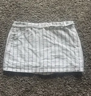 Abercrombie & Fitch White Mini Skort with Thin Gray Pinstripes thumbnail 2