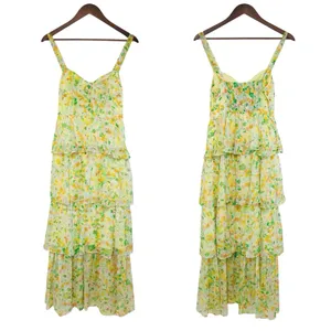 ASTR the Label Floral Chiffon‎ Maxi Dress Small Yellow Tiered Wedding Guest New thumbnail 3