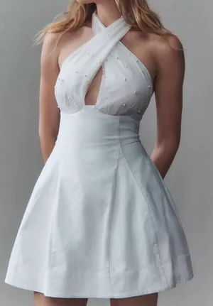 BHLDN Halter pearl embellished mini dress thumbnail 1