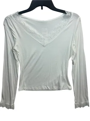 CUPSHE White Lace Trim Long Sleeve Top Size S NWT Romantic Coquette Y2K thumbnail 3
