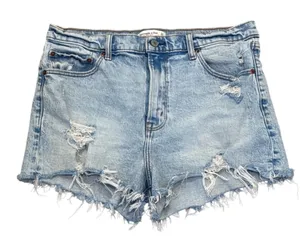 Abercrombie & Fitch The Mom Short High Rise Distressed Denim Light Wash 31 12 thumbnail 1