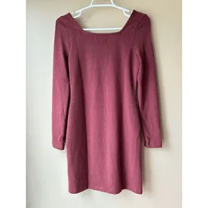 Madewell Ribbed Square Neckline Long Sleeve Burgundy Mini Dress Size XS thumbnail 2