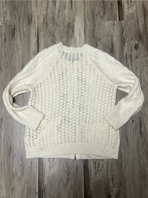 DKNY Jeans Cream Cable Knit Zip Cardigan Sweater Size L Wool Blend Pockets thumbnail 4