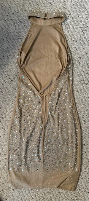 Windsor Embellished Gold Halter Mini Dress thumbnail 3